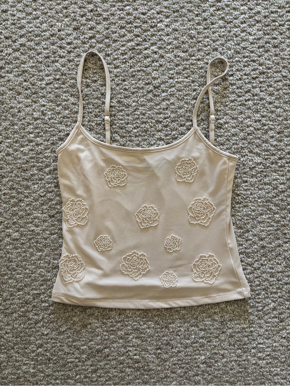 White Fox Boutique Beige Beaded Top